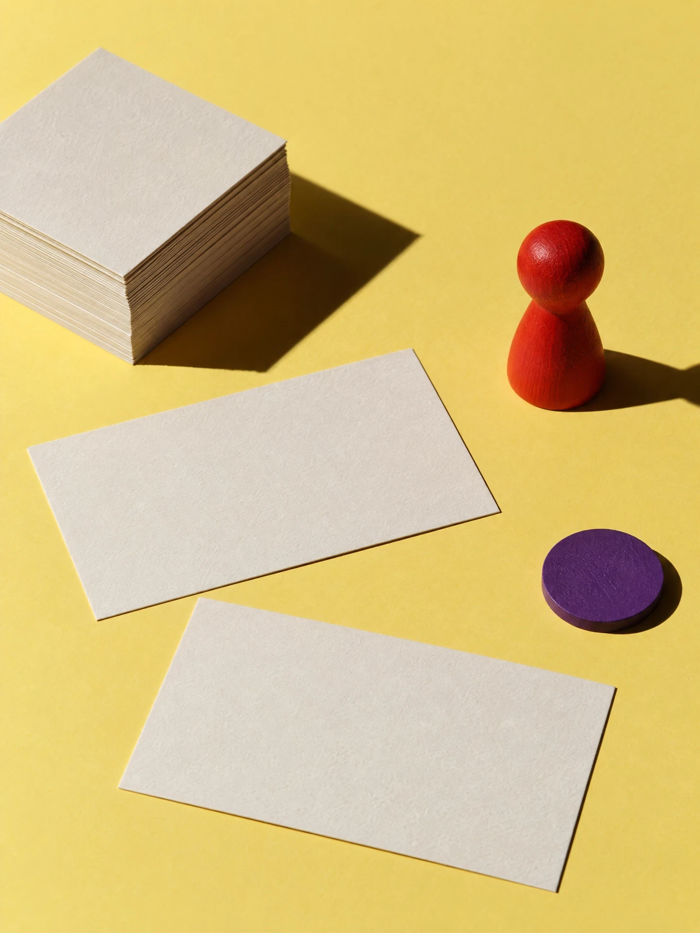 Blank invitation slips with an unmarked pawn and cards